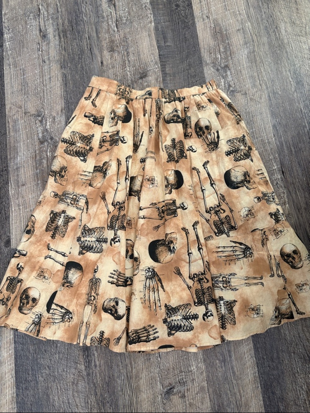 ModCloth Beige Skirt with Black Skeleton Print